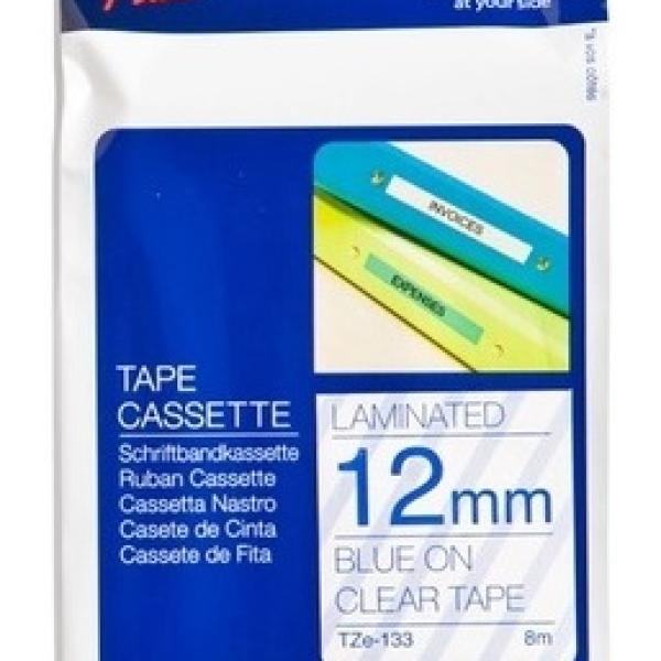 Fita Laminada TZe - 133 Azul Sobre Transparente (8 mts/1,2cm) - BROTHER