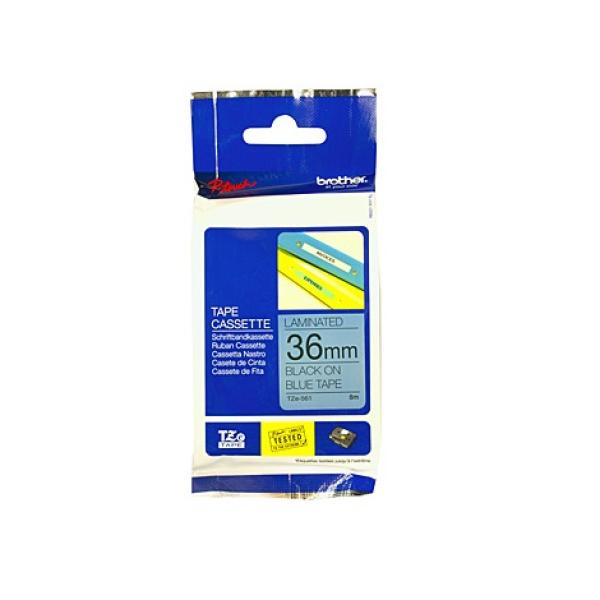 Fita Laminada TZe - 561 Preto Sobre Azul (8 mts/3,6cm) - BROTHER