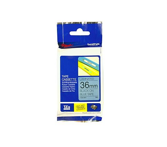 Fita Laminada TZe - 561 Preto Sobre Azul (8 mts/3,6cm) - BROTHER
