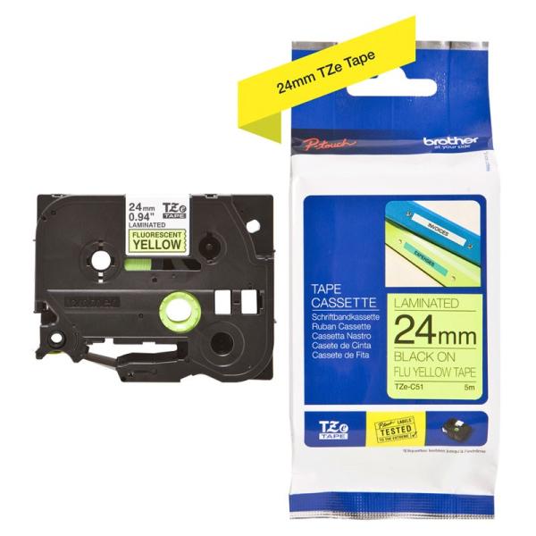 Fita Original TZe - C51 Preto Sobre Amarelo Fluorescente (5 mts/2,4cm) - BROTHER
