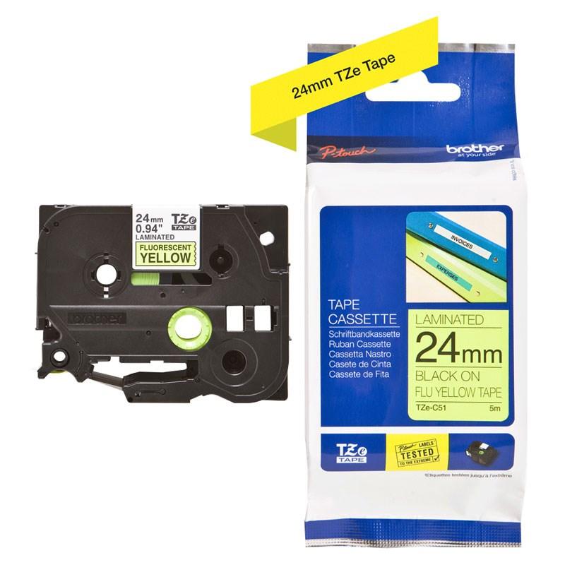 Fita Original TZe - C51 Preto Sobre Amarelo Fluorescente (5 mts/2,4cm) - BROTHER