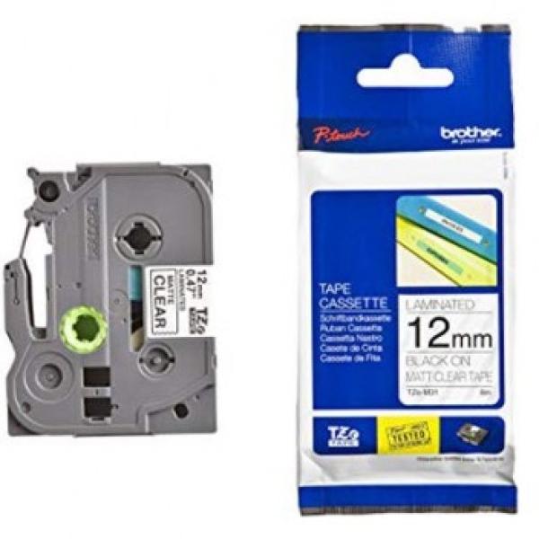 Fita Laminada Mate TZe - M31 Preto Sobre Transparente (8 mts/1,2cm) - BROTHER