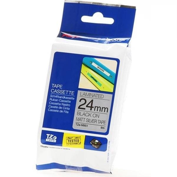 Fita Laminada TZe - M951 Preto Sobre Prateado (8 mts/2,4cm) - BROTHER