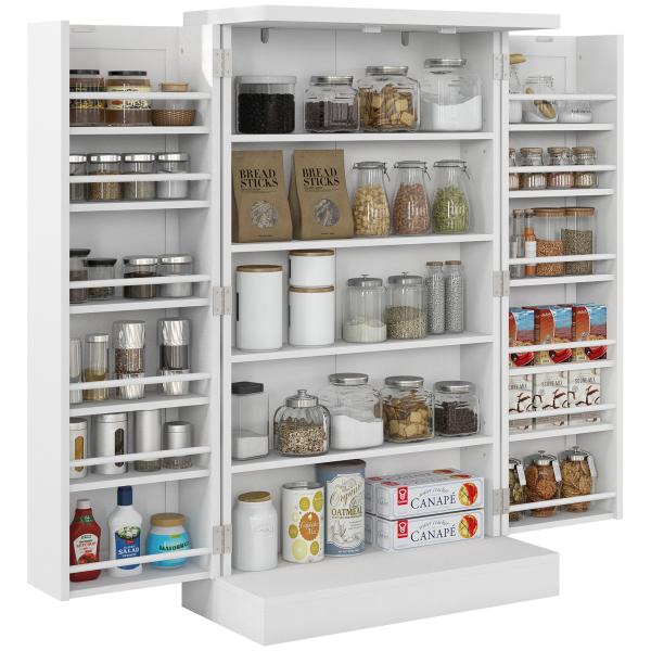 Armário de Cozinha Armário Despensa Cozinha com 2 Portas 16 Prateleiras Aparador Moderno 60x30x104 cm Branco