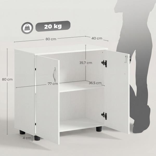 Armário Arquivador de Escritório com 2 Portas, Fechadura e Prateleiras 80x40x80 cm Branco