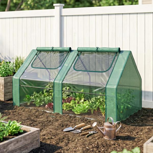 Estufa Pequena Estufa de Exterior com Proteção Dupla Janelas Estufa para Cultivos de Plantas e Flores 180x90x90 cm Verde