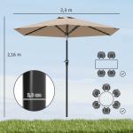 Chapéu de Sol de Jardim Ø230x216 cm com Teto Ajustável Abertura Manual Impermeável para Terraço Pátio Piscina Praia Caqui