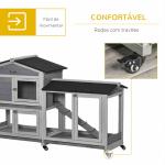 Casota para Coelhos Exterior 157,4x53x99,5 cm Gaiola Grande com Rodas, Telhado Asfáltico, Tabuleiros Removíveis e Rampa Cinzento