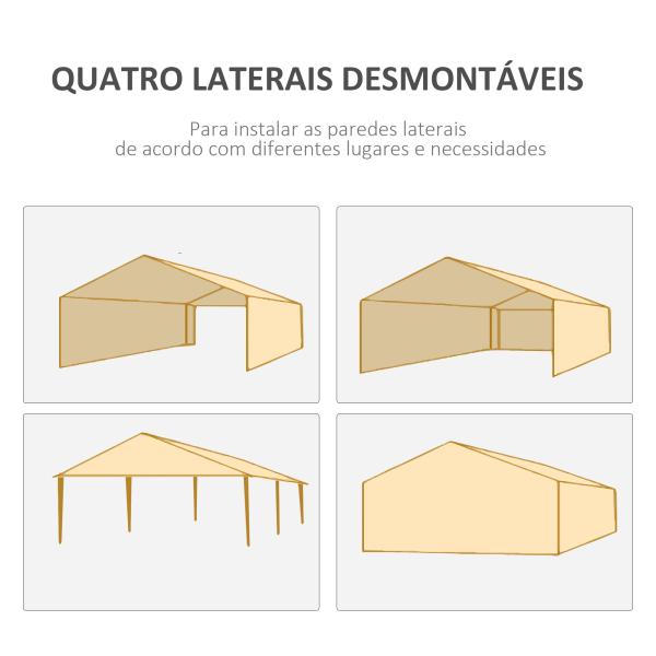 Tenda de Jardim 583x293 cm Tenda para Festas com 4 Janelas 2 Portas com Fecho de Correr 6 Paredes Laterais Branco