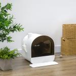 Caixa de Areia para Gatos com Porta Dianteira Bandeja Removível Pá Tapete e Filtro 43x44x47cm Branco