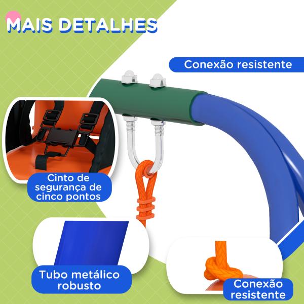 Baloiço 2 em 1 com 1 Assento para Crianças 1 Assento para Bebés e Cinto de Segurança 180x160x182 cm Laranja