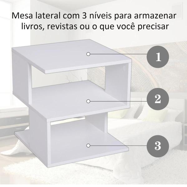 Mesa Auxiliar Mesa de Cabeceira de 2 Níveis com Prateleira de Armazenamento para Sala Quarto Estante 40x40x43 cm Branco