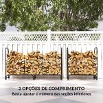 Suporte para Lenha em Metal com Capa Oxford 600D, Ajustável, Carga 200 kg, Interior/Exterior, 180x36x99 cm, Preto