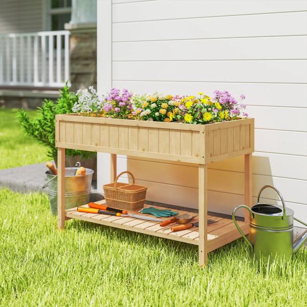 Horta Floreira de Madeira Mesa de Cultivo com Prateleira Inferior Floreira Elevada para Cultivo 110x46x76 cm Madeira