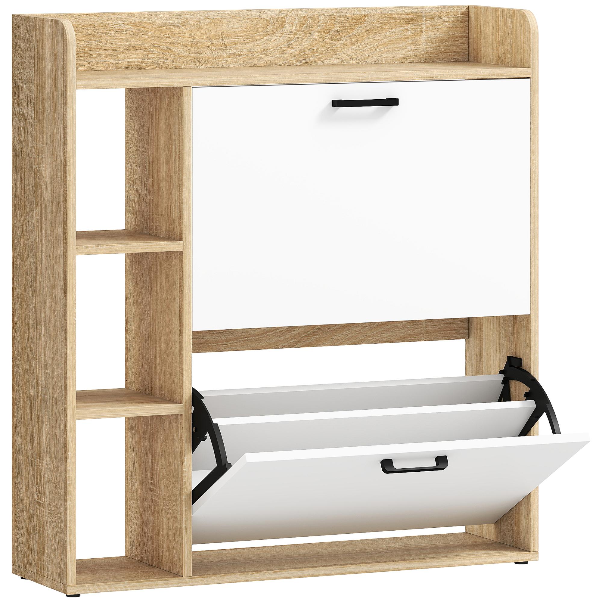 Sapateira Estreita com 3 Prateleiras Laterais e Prateleiras Ajustáveis para 15 Pares de Sapatos 83x24x90,5 cm Madeira e Branco