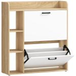Sapateira Estreita com 3 Prateleiras Laterais e Prateleiras Ajustáveis para 15 Pares de Sapatos 83x24x90,5 cm Madeira e Branco
