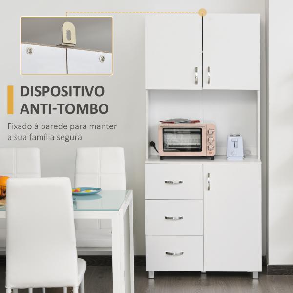 Armário de Armazenamento de Cozinha Armário Alto com 3 Gavetas 3 Portas e Prateleiras Interiores Ajustáveis móvel Auxiliar para Sala de Jantar Sala de Estar 80x39,5x183,5cm Branco