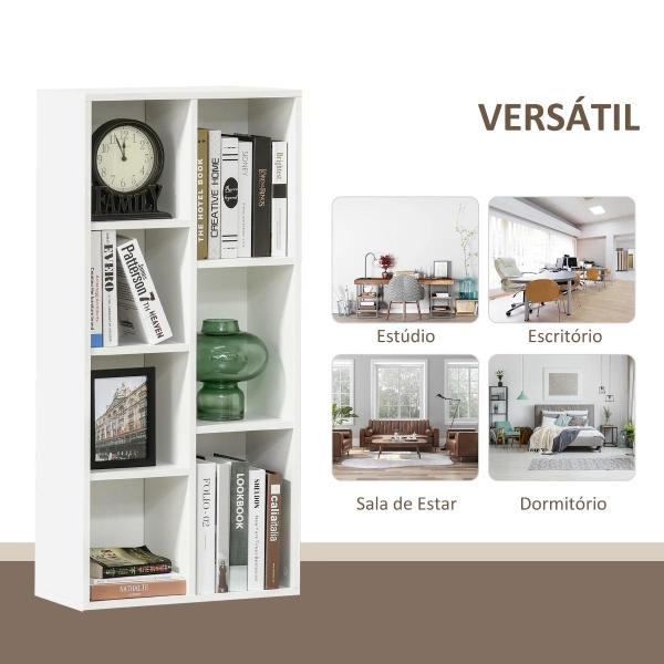 Estante para Livros Estante de Madeira com 7 Compartimentos de Armazenamento Plantas Arquivos para Sala de Estar Dormitório Escritório 50x24x106cm Branco