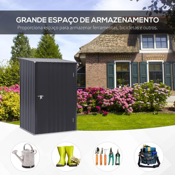 Abrigo de Jardim 0,92 m² 100x103x160cm de Aço Galvanizado com Porta Fechadura e Teto Inclinado para Armazenamento de Ferramentas Cinza Escuro