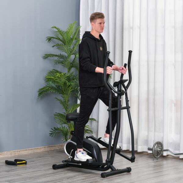 Bicicleta elíptica de fitness com Resistência Magnética Ajustável Tela LCD Sela Ajustável Monitor de Frequência Cardíaca e Volante 3 kg 103x62x151 cm Preto
