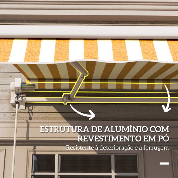 Toldo Manual Retrátil 350x250 cm Toldo Exterior para Terraço com Ângulo Ajustável Braço Articulado Montagem à Parede Estrutura de Alumínio Anti - UV e Impermeável para Jardim Laranja