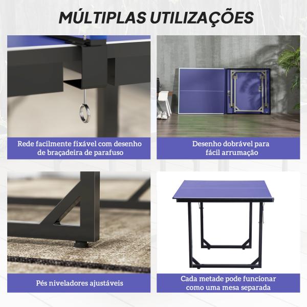Mesa de Ping Pong Dobrável Mesa de Ping Pong Profissional com Rede e Estrutura de Aço para Interior e Exterior 182x91x76 cm Azul