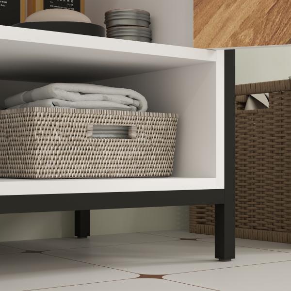 Móvel para Lavatório Pousar Móvel Casa de Banho com 2 Portas e Compartimento Aberto para Lavatório com ou sem Pedestral 80x40x60 cm Branco e Madeira