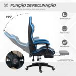 Cadeira Gaming Cadeira Gamer de Pele PU Reclinável 135° Apoio para a Cabeça e Apoio para os Pés 65x65x121 - 129 cm Preto e Azul