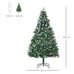 Árvore de Natal Artificial Ø90x180cm com 1111 Ramos de PVC e 59 Pinhas Base Dobrável e Suporte de Aço Decoração de Natal para Interiores Verde