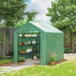 Estufa de Jardim Estufa de Exterior com Prateleiras de 4 Níveis Porta com Fecho de Correr e Estrutura de Aço 244x180x210 cm Verde