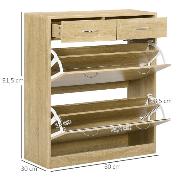 Sapateira Estreito com 2 Compartimentos e 2 Gavetas para 12 Pares de Sapatos 80x30x91,5 cm Carvalho