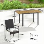 Conjunto de Mesa e Cadeiras de Jardim em Vime 7 Peças com Mesa Extensível em Madeira e 6 Cadeiras Empilháveis Creme