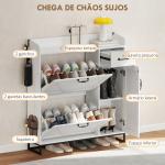 Sapateira Estreito com 2 Compartimentos Rebatíveis Prateleiras Ajustáveis para 12 Pares para Espaços Pequenos 106,7x26x116cm Branco
