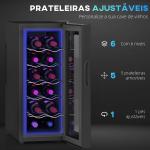 Cave de Vinhos 12 Garrafas com Dupla Refrigeração Termoelétrica Temperatura Ajustável 8 - 18℃ Porta de Vidro Anti - UV Ecrã LED Luz Interior Preto