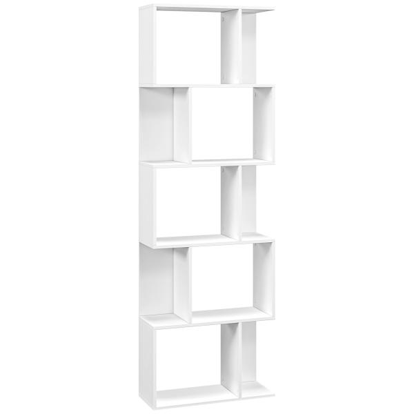 Estante de 5 Níveis em Forma de S com 10 Prateleiras para Quarto Escritório Sala 60x24x184,5 cm Branco