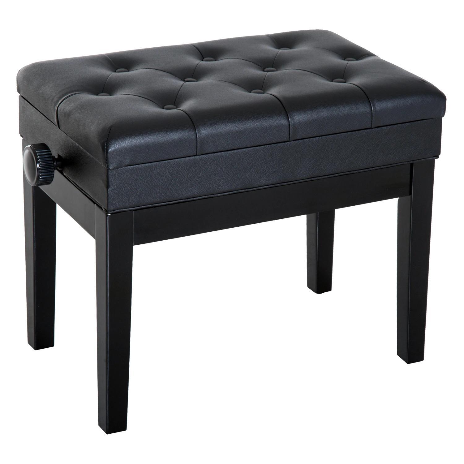 Banco de Piano com Espaço de Armazenamento Altura Ajustável com Assento Acolchoado Carga 200 kg 54,5x33x48 - 58 cm Preto