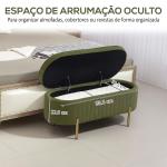 Banco de Cama com Arrumação em Veludo, Pés Dourados e Design Oval Elegante, 108x44x43,5 cm, Verde Escuro