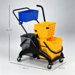 Balde de Esfregona 26 L com Rodas, Sistema de Espremedor, Asa de Transporte e Duplo Compartimento 78x45x95 cm Multicolor