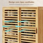 Sapateira de Bambu com 2 Portas de Correr de Ripas Sapateira de Entrada com Prateleiras Ajustáveis para 16 Pares de Sapatos 80x35x80 cm Madeira