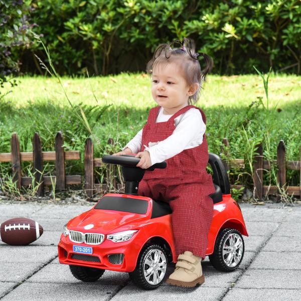 Carro Andador para Crianças de 18 - 36 Meses com Faróis Música Buzina Volante Compartimento de Armazenamento e Alça para Empurrar 63,5x28x36 Vermelho