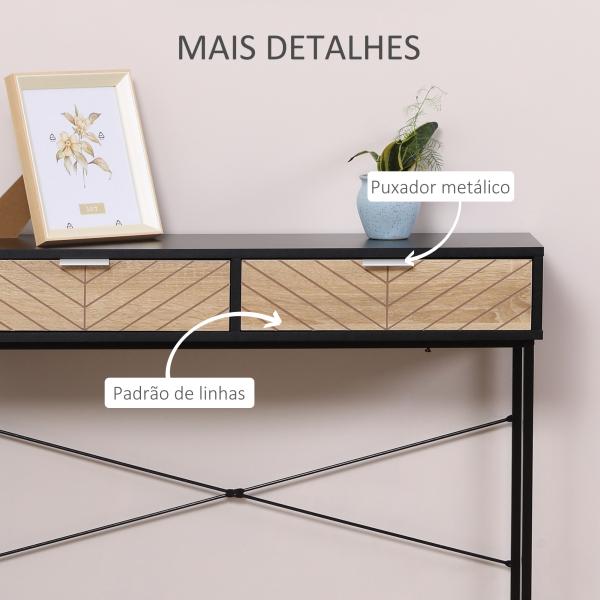 Mesa Consola 100x30x75 cm Mesa de Entrada Moderna com 2 Gavetas de Armazenamento Preto e Madeira