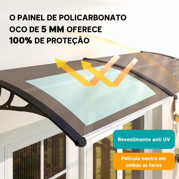 Marquise para Portas e Janelas 195x75 cm Marquise com Proteção para Sol e Chuva com Painéis de Policarbonato Marrom