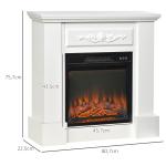 Lareira Elétrica 1800W com Efeito de Chama Realista Controlo Remoto Temporizador para Ambientes até 30 m² 80,7x22,5x76,5 cm Branco