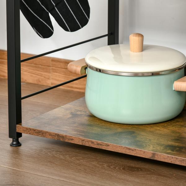 Estante de Cozinha Estante para Microondas com 4 Níveis Ganchos e Pés Ajustáveis Estante de Armazenamento 60x40x125 cm Marrom Rústico