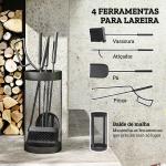 Conjunto para Lareira de 5 Peças em Metal com Escova, Pá, Tenaz, Atiçador e Suporte Ø16x33,5 cm Preto