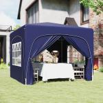 Tenda Dobrável 3x3 m com Painéis Laterais UPF50+ Tenda de Jardim com Altura Ajustável e Bolsa de Transporte Azul Escuro