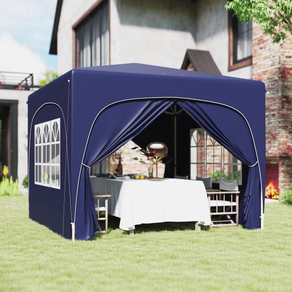 Tenda Dobrável 3x3 m com Painéis Laterais UPF50+ Tenda de Jardim com Altura Ajustável e Bolsa de Transporte Azul Escuro