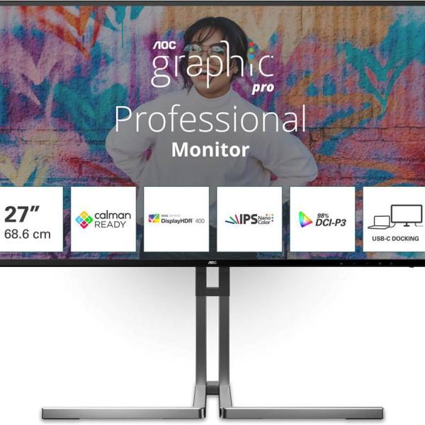 Monitor Graphic Pro U27U3CV IPS W - LED 27 4K UHD 16:9 60Hz VESA Adaptive Sync - AOC