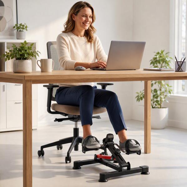 Mini Bicicleta Estática de Exercícios Mini Bicicleta Estática com Altura e Comprimento Ajustáveis Tela LCD Máquina de Pedalar de Mãos e Pernas 33 - 43x40x24,5 - 34,5 cm Preto