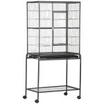 Gaiola para Pássaros com Rodas 81x48x162,5 cm com Bandeja 4 Poleiros 4 Comedouros e Prateleira Preto e Cinza